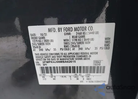 2021 Ford Edge St-Line z USA, uszkodzony, nr VIN 2FMPK4J98MBA62615